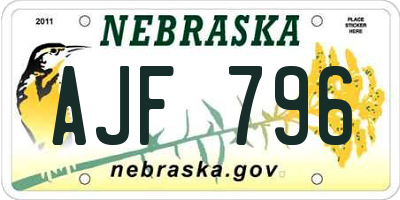 NE license plate AJF796