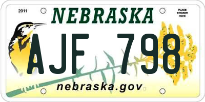 NE license plate AJF798