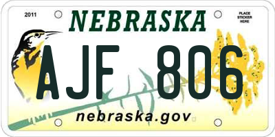 NE license plate AJF806
