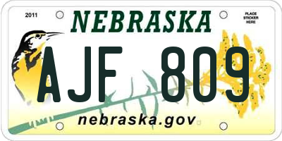 NE license plate AJF809