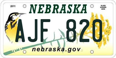NE license plate AJF820