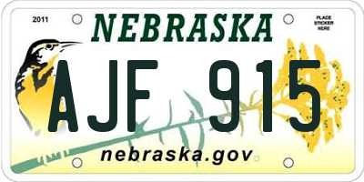 NE license plate AJF915