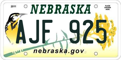 NE license plate AJF925