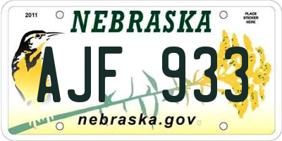 NE license plate AJF933