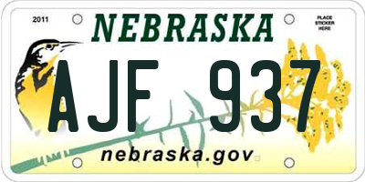 NE license plate AJF937