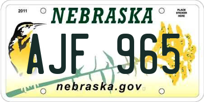 NE license plate AJF965