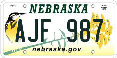 NE license plate AJF987