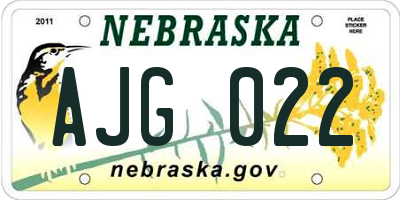 NE license plate AJG022