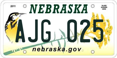 NE license plate AJG025