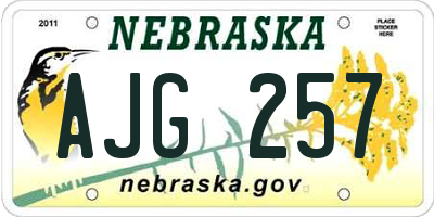 NE license plate AJG257