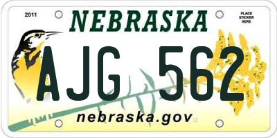 NE license plate AJG562