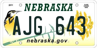NE license plate AJG643