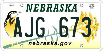 NE license plate AJG673