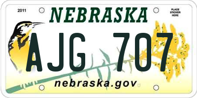 NE license plate AJG707