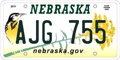 NE license plate AJG755