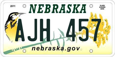 NE license plate AJH457