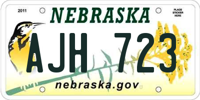 NE license plate AJH723