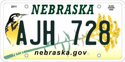 NE license plate AJH728