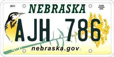NE license plate AJH786