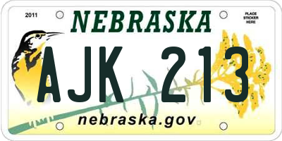 NE license plate AJK213