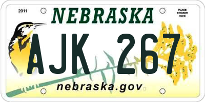 NE license plate AJK267