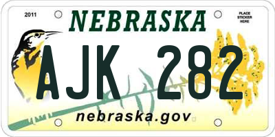 NE license plate AJK282
