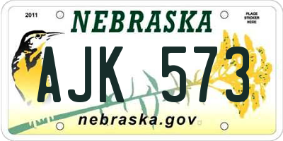 NE license plate AJK573