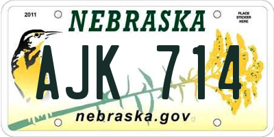 NE license plate AJK714
