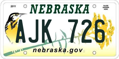 NE license plate AJK726
