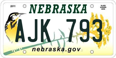 NE license plate AJK793