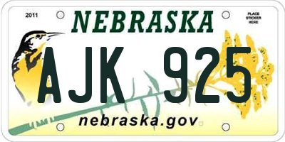 NE license plate AJK925