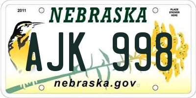 NE license plate AJK998