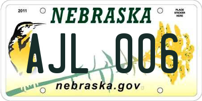 NE license plate AJL006