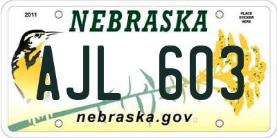 NE license plate AJL603