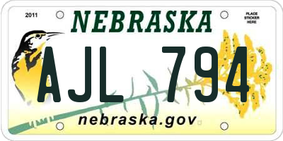 NE license plate AJL794