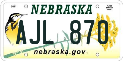 NE license plate AJL870
