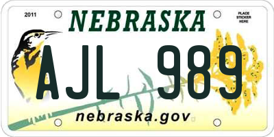 NE license plate AJL989