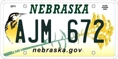 NE license plate AJM672