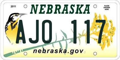 NE license plate AJO117