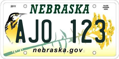 NE license plate AJO123