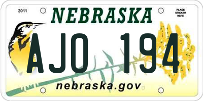 NE license plate AJO194