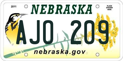 NE license plate AJO209