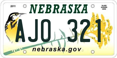 NE license plate AJO321