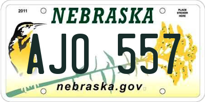 NE license plate AJO557