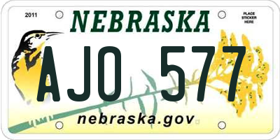 NE license plate AJO577