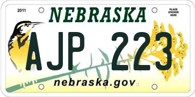 NE license plate AJP223