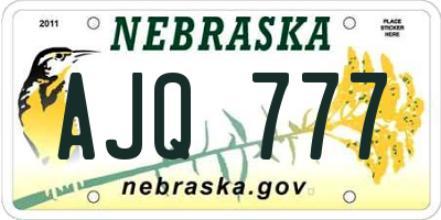 NE license plate AJQ777