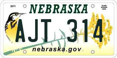 NE license plate AJT314