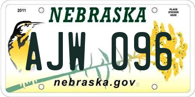 NE license plate AJW096