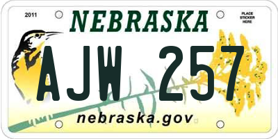 NE license plate AJW257